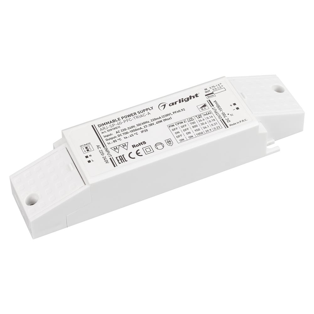Блок питания Arlight ARJ-SP-40-PFC-TRIAC-INS (40W, 27-38V, 0.7-1.05A)