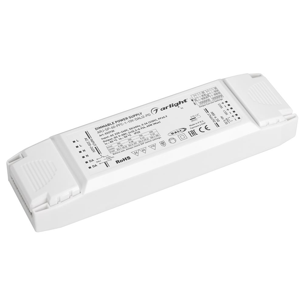 Блок питания Arlight ARJ-SP-60-PFC-1-10V-DALI2-PD (60W, 9-58V, 2x0.3-0.9A)