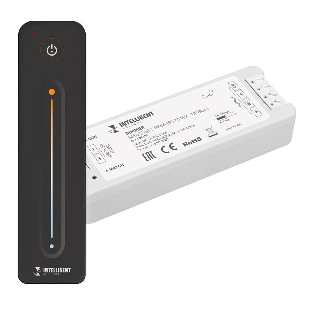 Диммер Arlight SMART-SET-PWM-102-72-MIX-SUF Black (12-24V, 2x5A, ПДУ LINE, 2.4G)