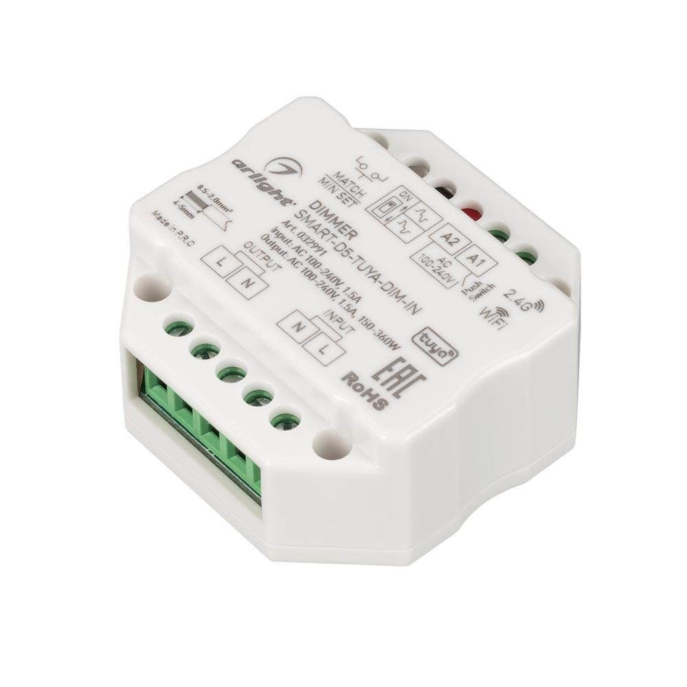Диммер Arlight SMART-D5-TUYA-DIM-IN (230V, 1.5A, TRIAC, WiFi, 2.4G)