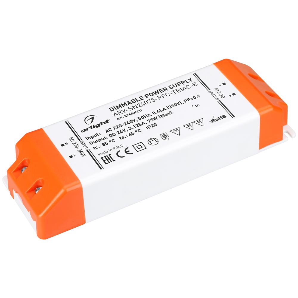 Блок питания Arlight ARV-SN24075-PFC-TRIAC-B (24V, 3.1A, 75W)