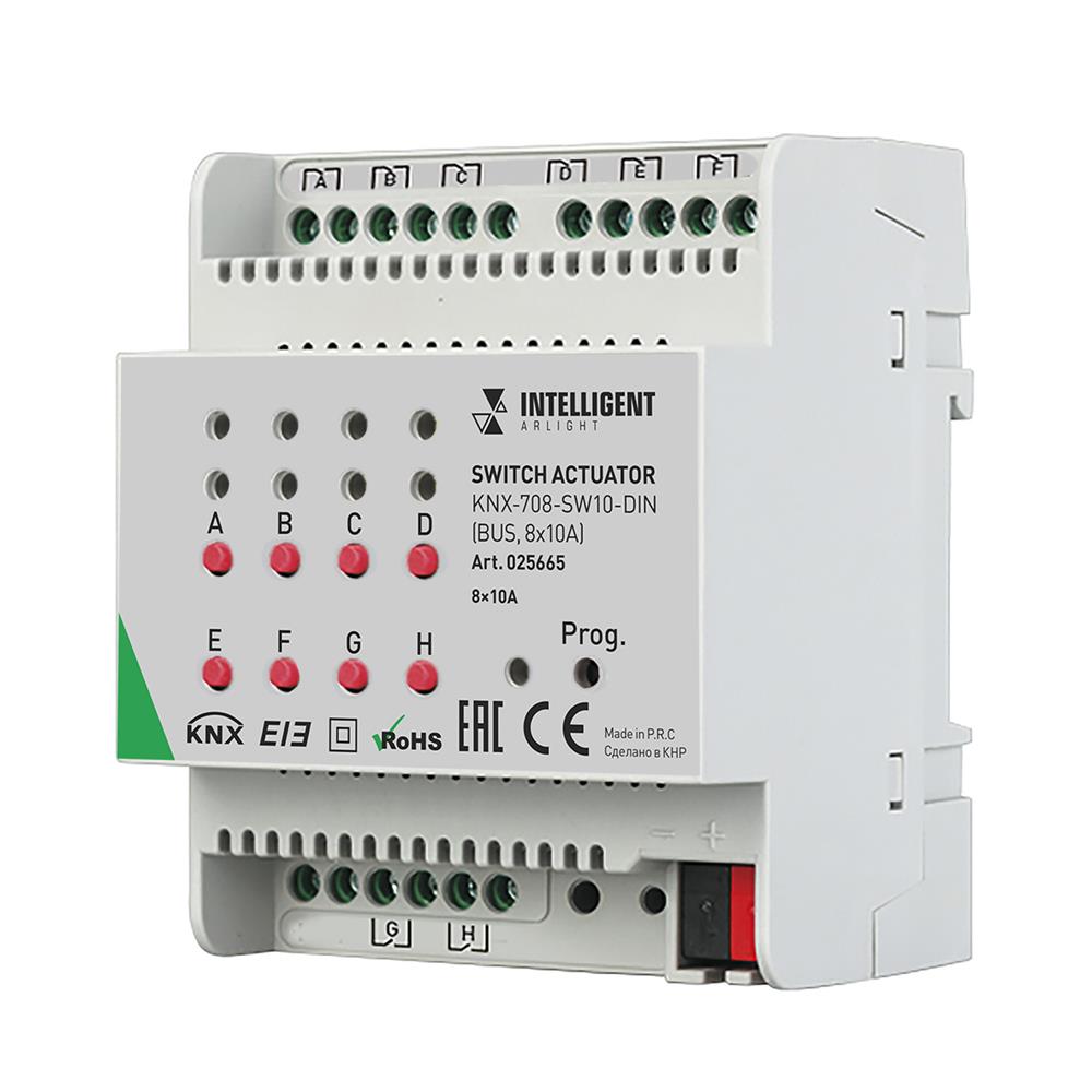 Релейный модуль Arlight KNX-708-SW10-DIN (BUS, 8x10A)