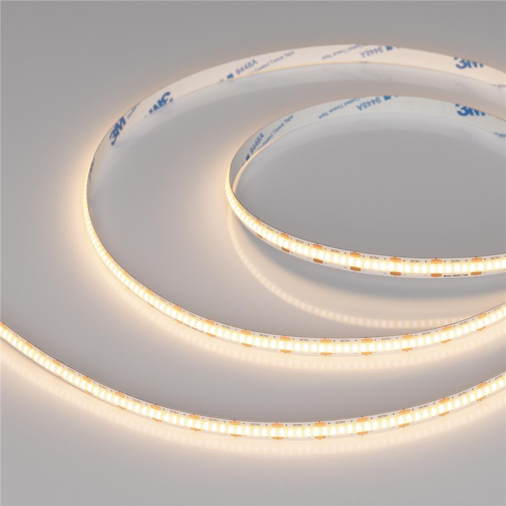 Светодиодная лента Arlight COB-X360-8mm 5V Warm3000 (5 W/m, IP20, CSP, 5m)