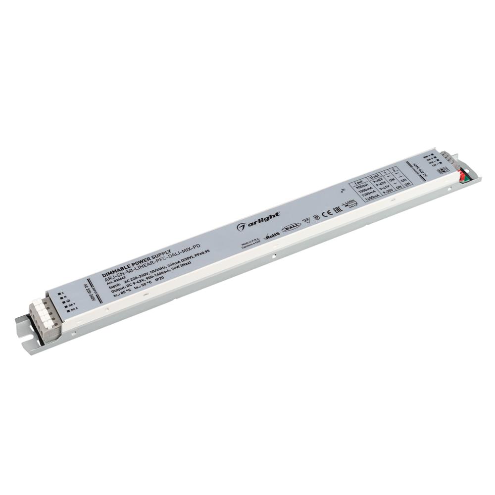 Блок питания Arlight ARJ-SN-50-LINEAR-PFC-DALI-MIX-PD (50W, 9-42V, 0.9-1.4А)