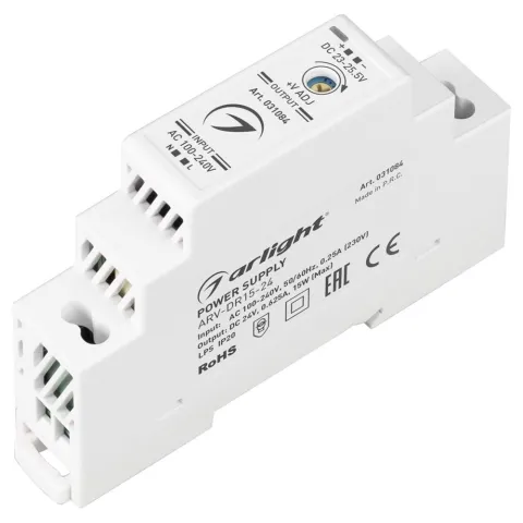 Блок питания Arlight ARV-DR15-24 (24V, 0.63A, 15W)