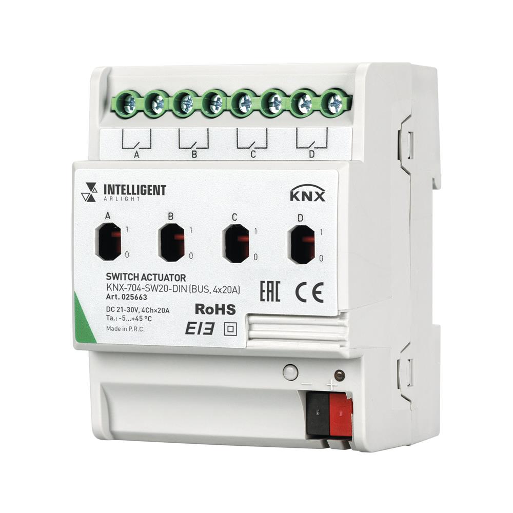 Релейный модуль Arlight KNX-704-SW20-DIN (BUS, 4x20A)