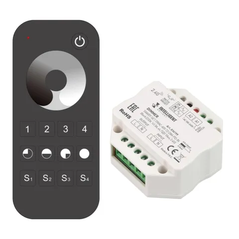 Диммер Arlight SMART-SET-TRIAC-601-72-DIM-PD-IN Black (230V, 1x1.5A, x4, ПДУ 10кн, 2.4G)
