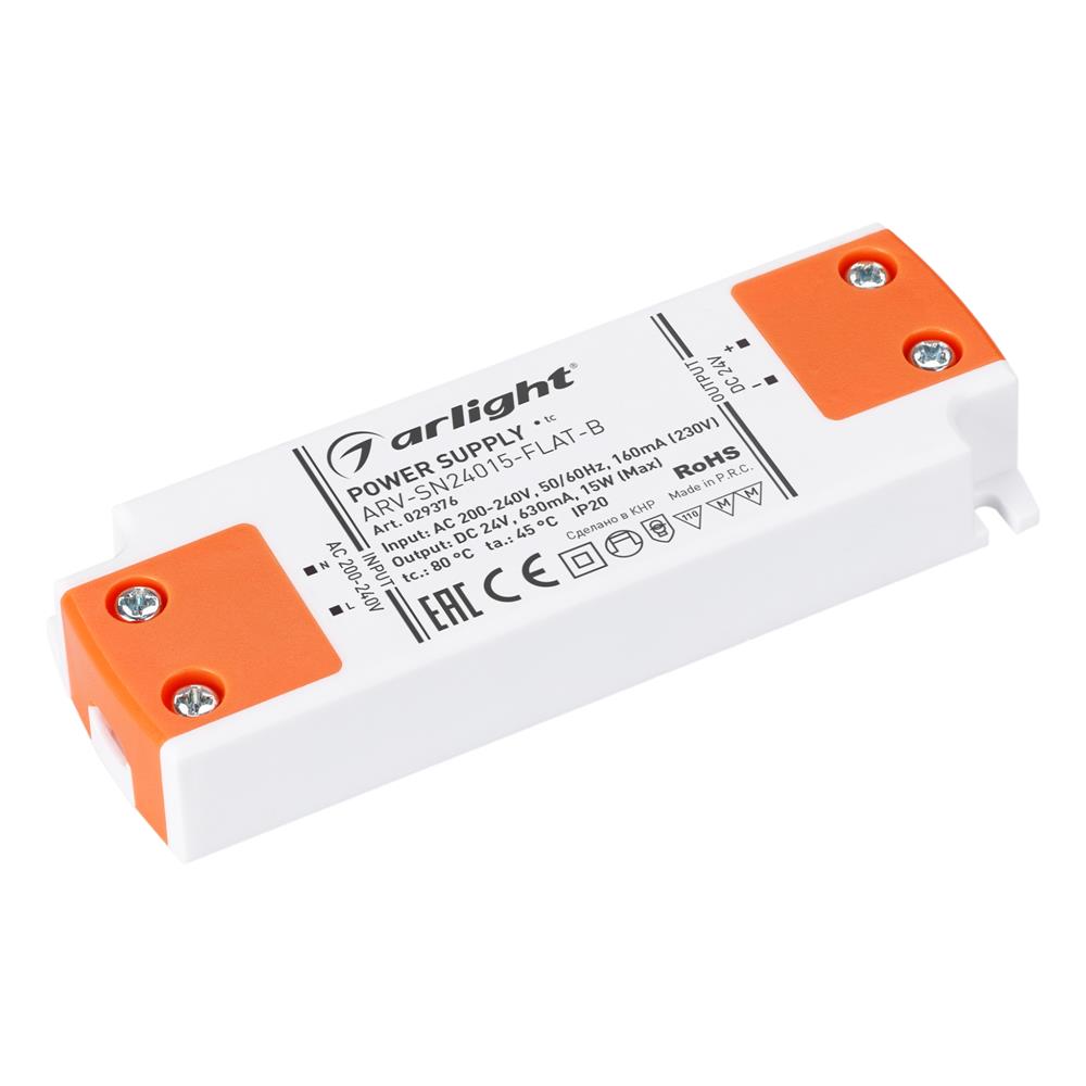 Блок питания Arlight ARV-SN24015-FLAT-B (24V, 0.63A, 15W)